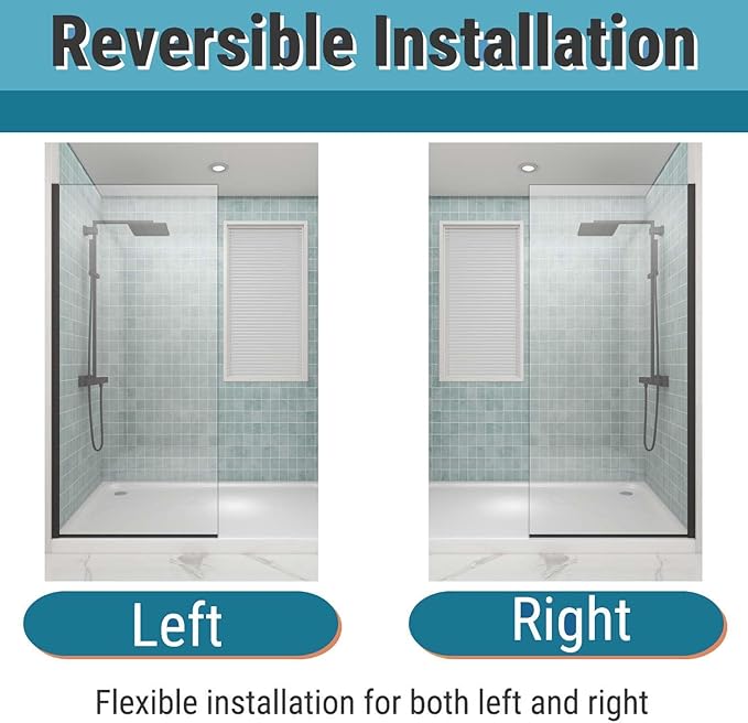 Sunrosa 36"×76" Shower Glass Panel, 8mm Thick Shower Screen, Matte Black