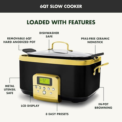 GreenPan Elite 8-in-1 Programmable 6QT Electric Slow Cooker, Dishwasher Safe