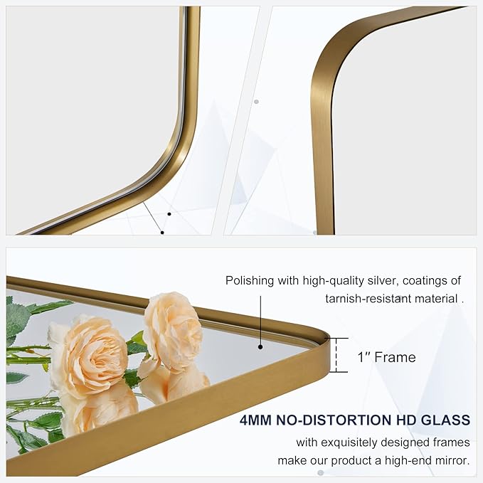ANDY STAR Square Wall Mirror for Bathroom, 24”x24” Brushed Gold Bathroom Mirror