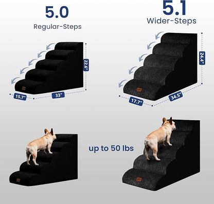 GoGoBunny Ramp Dog Stairs for High Beds 24.4" H, 5-Step Extra Wide Dog Slope Stairs with Durable Waterproof Fabric Cover, Pet Steps for Old Large Dogs Climbing, Non-Slip Sturdy Indoor Step, Black