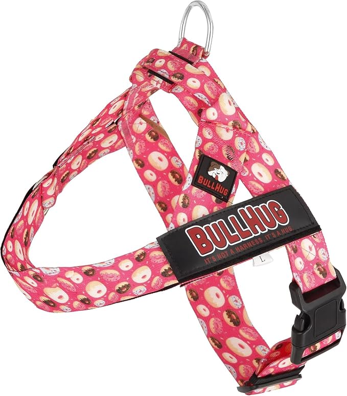 Adjustable Dog Harness– No Pull, No Choke – for English Bulldogs, French Bulldogs, Pugs & Broad-Chested Breeds – Easy, Safe Walks (Donuts, Large)