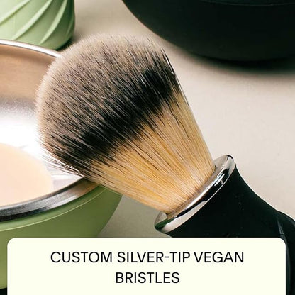 Leaf Shave Grooming Brush - Metal & Silicone Handle, Black | Measuring cup handle for use with soap and bowl sets, compatible with soap bar and accessories