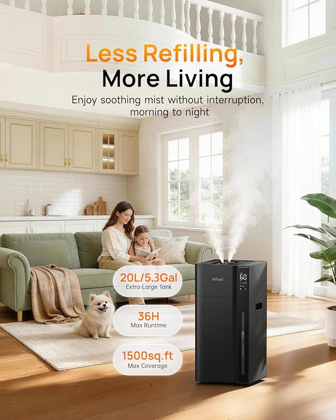Mifasol Humidifier Large Room, 5.3Gal/20L Warm & Cool Mist Humidifiers