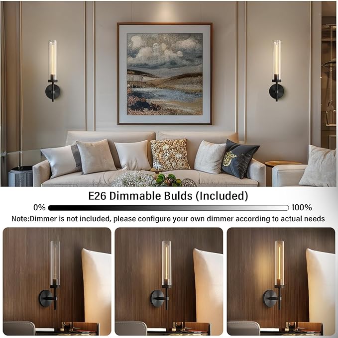 Black sconces Wall Lighting, 19" Knurling Wall Sconces Set of Two,Bathroom Vanity Light Fixtures, Modern Wall Lights for Mirror Living Room Hallway,Staircase