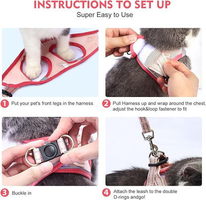 Cat Harness and Leash Set, Soft and Breathable Vest with Reflective Strip, Escape Proof Kitten Harness, Easy to Wear for Cats Walking and Traveling (Purple, M)