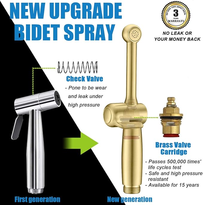 Handheld Bidet Toilet Sprayer, Brass Hand Held Bidet Attachment Cloth Diaper