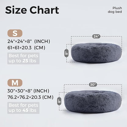 Western Home Calming Donut Small Dog Cat Bed Washable Puppy Bed,24" | Fluffy Faux Fur Round Cuddler,Anti-Anxiety,Anti-Slip Bottom,Pet Beds for Puppy&Small Dogs&Large Cat,Up to 25 LBS Navy Grey