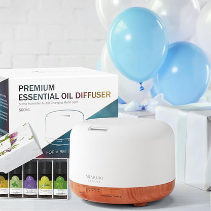 ASAKUKI Oil Diffuser with Essential Oils Set, 500ml Aromatherapy Humidifier