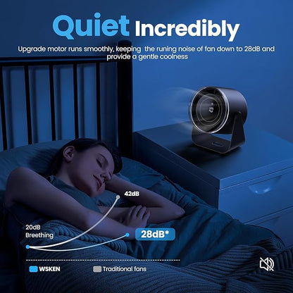 WSKEN Desk Fan with Battery Operated, Quiet Digital Display Portable Fan