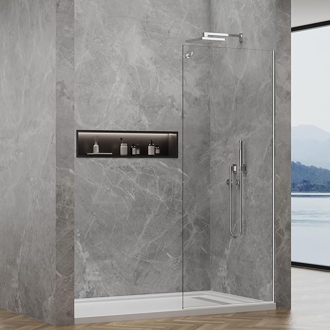 Shower Screen, 3/8" Tempered Glass, Shower Wall Panels, Fix Shower Glass Screen