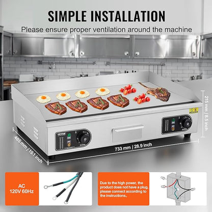 VEVOR Commercial Electric Griddle, 2800W Countertop Flat Top Grill, 122℉-572 ℉