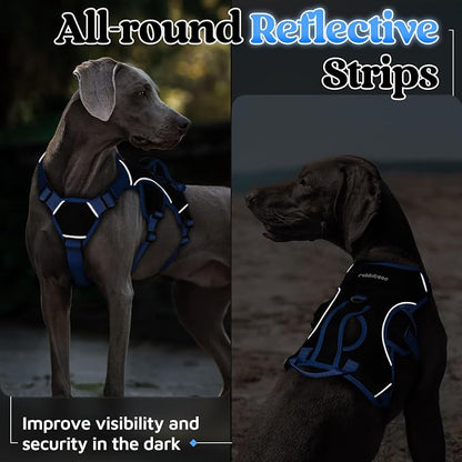 rabbitgoo Escape Proof Dog Harness for X-Large, No Pull with Lift Handle | No Escape, Full Soft Padded, Reflective Adjustable Vest, Leash Clip for Walking Hiking Training, Blue & Black, X-Large