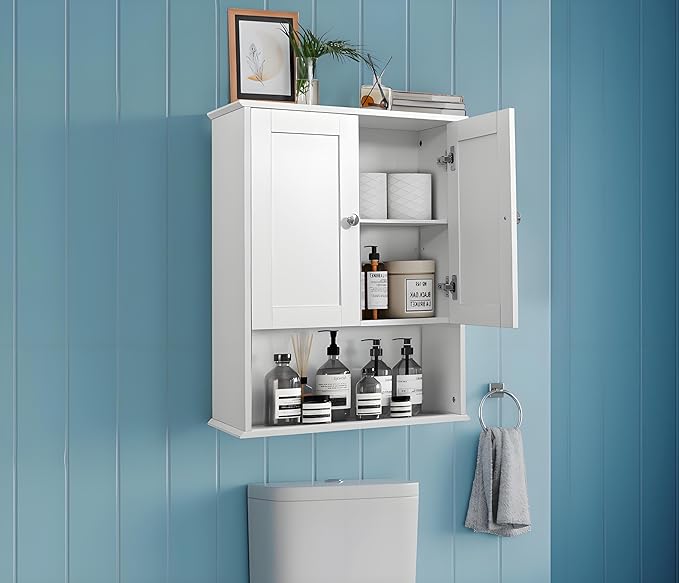 Bathroom Cabinet Wall Mounted Over Toilet Storage Cabinet 20x28 Inch White Wood