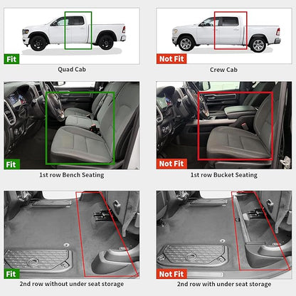 LASFIT Floor Mats for 2019-2024 Dodge Ram 1500 Quad Cab Without 2nd Row Under Seat Storage, Fit for Bench Seat & Carpet Flooring, All Weather TPE Custom Fit Car Mats Floor Liners 1st & 2nd Row, Black