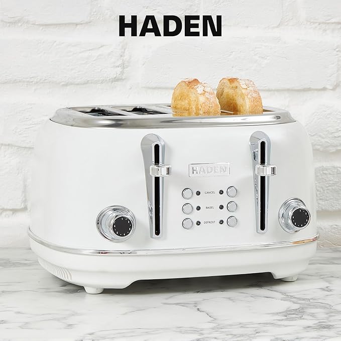 HADEN Heritage Toaster with Extra Wide Slots, Ivory & Chrome