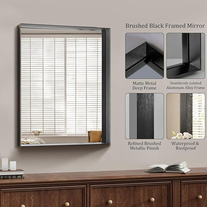 Koonmi 24x36 Inch Black Metal Framed Bathroom Mirror