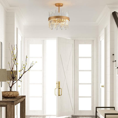 Gold Semi Flush Mount Ceiling Light Fixture, Modern Hallway Light Fixtures Ceiling Mount, Foyer Kitchen Lighting Fixtures Ceiling Lights for Bedroom, Bathroom, Laundry Room, Entryway