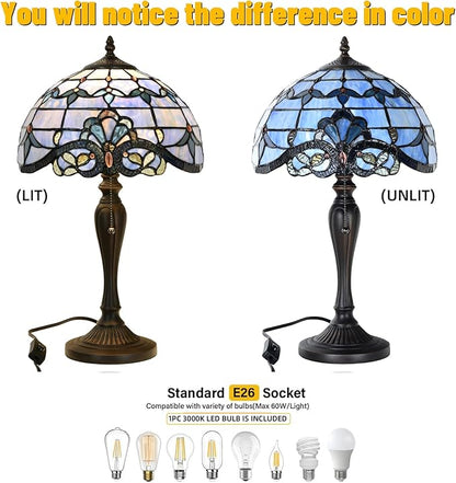 TL0015 Blue Baroque Tiffany Table Lamp Stained Glass Reading Desk Light 12 X 20 Inches for Bedroom Living Room, Handcrafted Artwork for Home Office, LED Bulb Included (Blue Baroque)