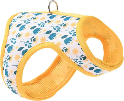 Mile High Life Dog Harness, Air Mesh Floral Vest Harness for 20 lbs Small Dogs & Cats, Easy Get on Adjustable Easy Closures Both Neck and Chest(Yellow Flower, S Chest 16"-18")
