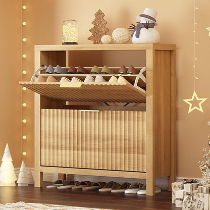 Shoe Cabinet Storage for Entryway, Fluted Shoe Cabinet