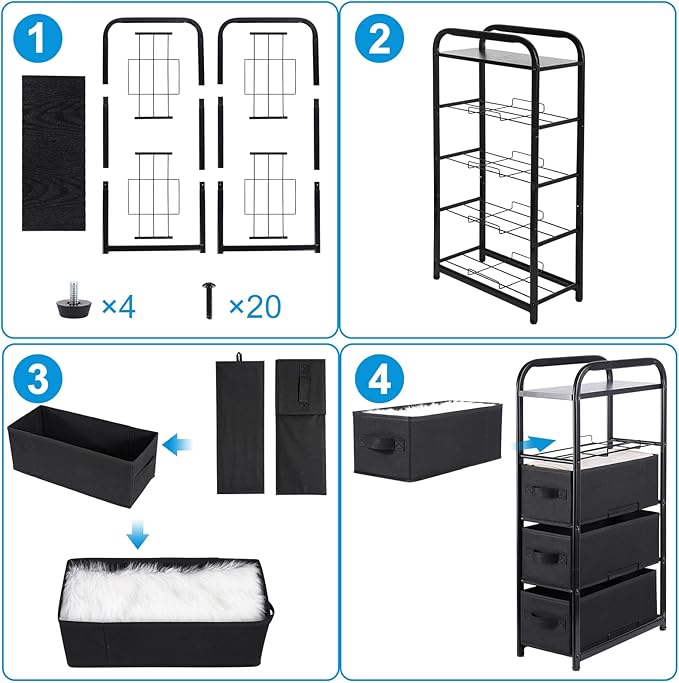 MAX Houser 4 Drawer Narrow Dresser Fabric Storage Tower Vertical Slim Storage