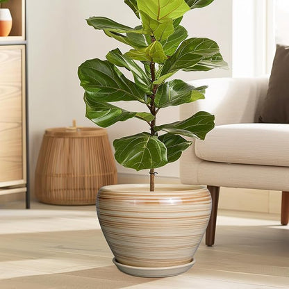 Ceramicfor Ceramic Pot for Plant 10 Inch - Planter for Outdoor Plants Indoor Plant Pot with Drainage Hole Large Planter Round Flower Pot for House Patio Garden Yellow