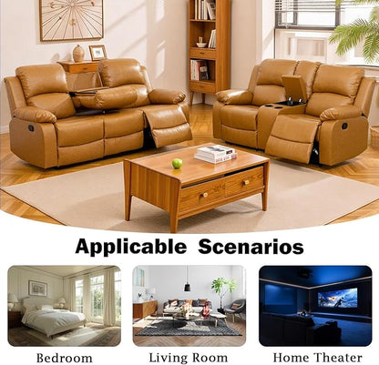 Caberryne Leather Recliner Sofa Set, 2 Pieces, Ginger, Modern Style, Bonded Leather, Sofa & Loveseat, Manual Recline, 82x37x40 inches, 1200 pounds