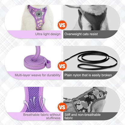 BEAUTYZOO Cat Harness and Leash Set for Walking Escape Proof, Neck Release Adjustable Harness for Kitten Puppy Small Medium Large Cats, Soft Cute Easy Control Small Cat Harness for Cats Boy and Girls