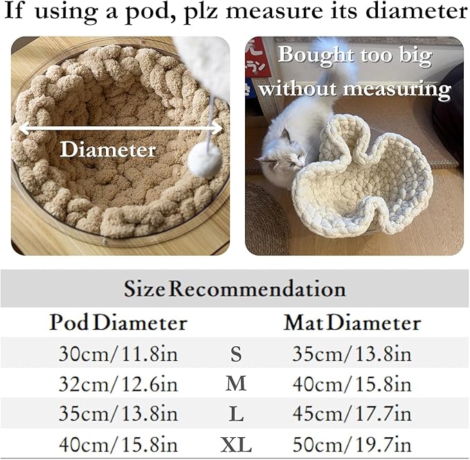 Cat Knitted Bed Mat, Extra-Soft Washable Warm Round Pads Cushions for Indoor Kittens, Cat Trees Towers, Perfect for Kneading and Sleeping (Oatmeal,Medium)