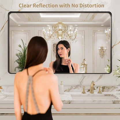 LOAAO 40X36 Inch Black Metal Framed Bathroom Mirror