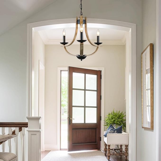 Farmhouse Chandelier for Dining Room 3-Light 19" Wide Adjustable Kitchen Island Pendant Lighting, Rustic Hanging Light Fixture for Entryway Foyer Bedroom Living Room,