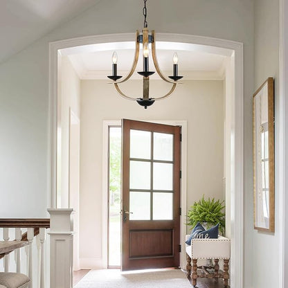 Farmhouse Chandelier for Dining Room 3-Light 19" Wide Adjustable Kitchen Island Pendant Lighting, Rustic Hanging Light Fixture for Entryway Foyer Bedroom Living Room,