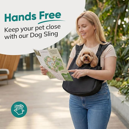 Dog Sling Carrier Front with Thicken Bottom Support for Small Dogs 5-12 lb | Adjustable, Hands Free, Comfortable Wearable, Lightweight, Vet Visits, Anxiety, Travel, Hiking, Safety Clip Black