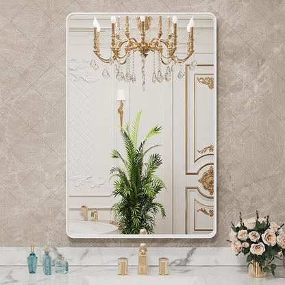 LOAAO 30x36 Inch White Metal Framed Bathroom Mirror