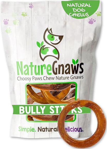 Nature Gnaws Bully Stick Rings for Dogs (5 Count) - Long Lasting for Aggressive Chewers - Natural Beef Dog Chew Bones - Rawhide Free