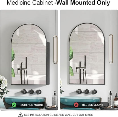 Arched Medicine Cabinet Mirror for Bathroom, Brushed Black Arch Mirror Cabinet