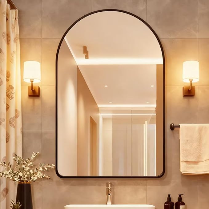 30x40 inch Black Tempered Glass Large Arched Mirror