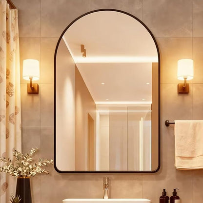 30x40 inch Black Tempered Glass Large Arched Mirror