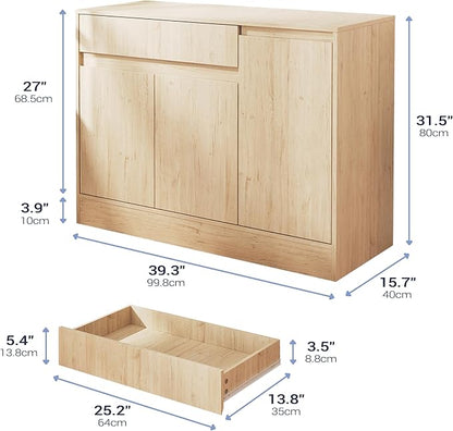 Shoe Cabinet Storage with 3 Doors, Freestanding Shoe Cabinet with Drawer &