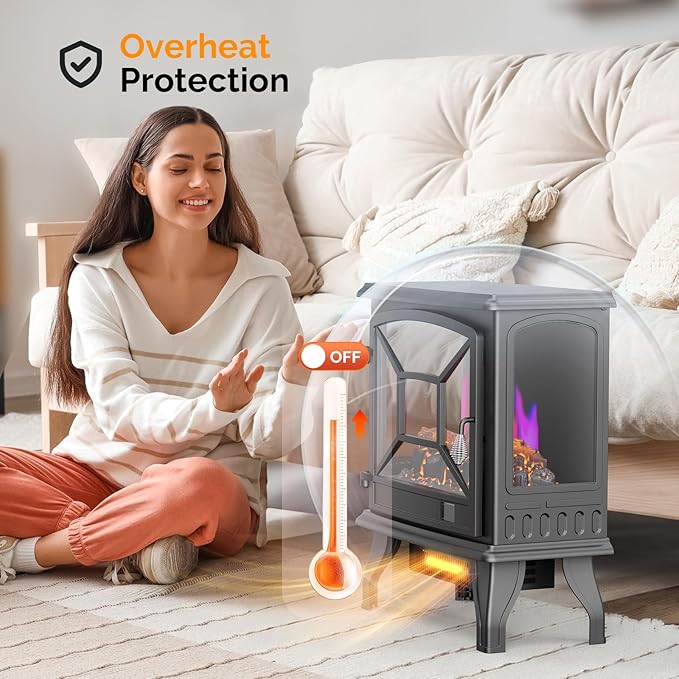 ROVSUN Electric Fireplace Stove, APP & Remote Control, Adjustable Temp