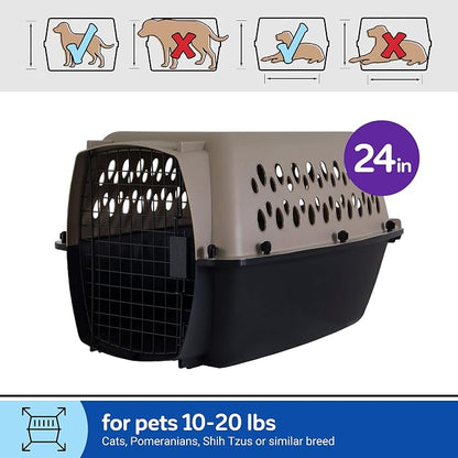 Petmate Vari Dog Kennel Portable Carriers & Crates for Smaller Dogs or Puppies and Pets 10 to 20 lbs, Airline-Friendly Plastic Pet Carrier Home and Travel, 24" Long, Taupe & Black, 24” x 16.7” x 14.5” | Airline friendly pet carrier, durable plastic she...