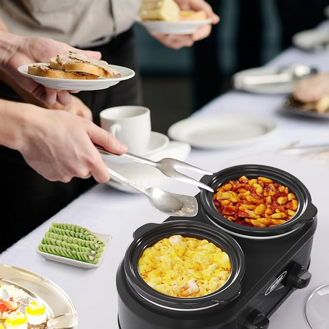 Sunvivi Double Slow Cooker, 2 Pot Small Mini Crock Buffet Servers and Warmer