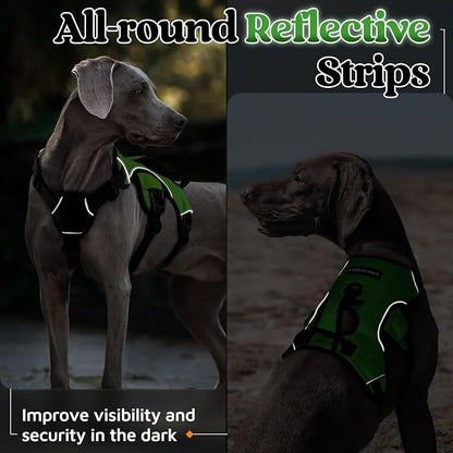 rabbitgoo Escape Proof Dog Harness for Medium, No Pull with Lift Handle | No Escape, Full Soft Padded, Reflective Adjustable Vest, Leash Clip for Walking Hiking Training, Green, Medium