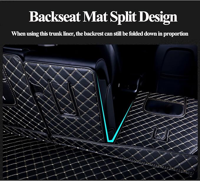 SUV Trunk Mat Compatible with BMW X5 7 Seater 2008-2013 Heavy Duty Back Seat Cover & Rear Cargo Mat & High Side Panel - Black with Gpld Stitching