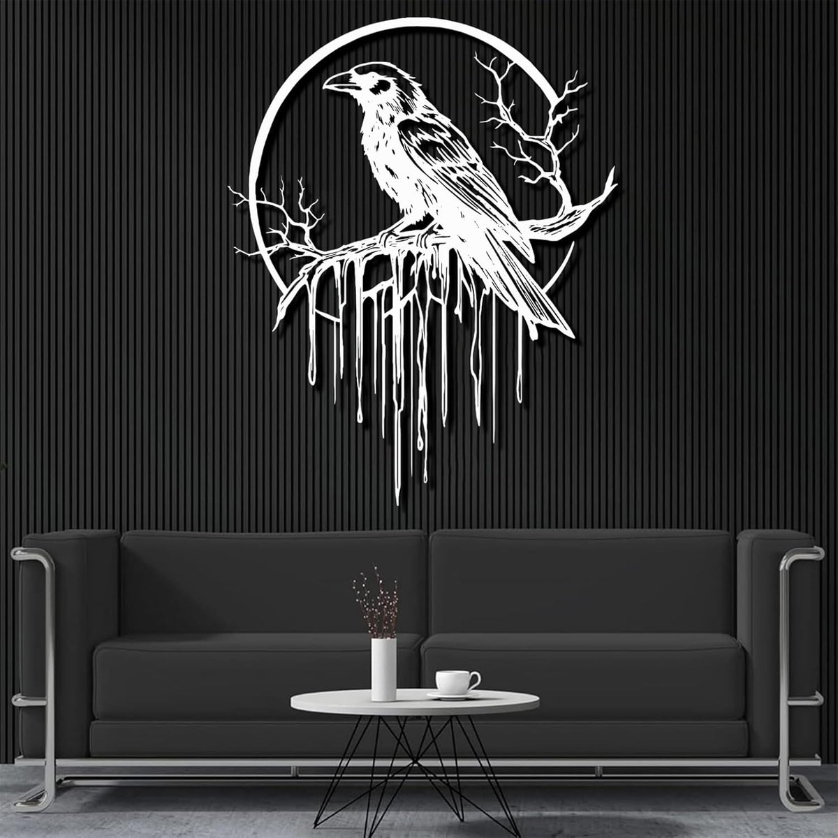 Crow Metal Wall Decor, Raven Wall Art, Large Gothic Raven Decor Hangings, Bird Wall Decor, Metal Tree Branch Decor, Ravens Sign, Raven Art for Living Room (Gold, 39"x31" | 100x80cm, metal wall art)