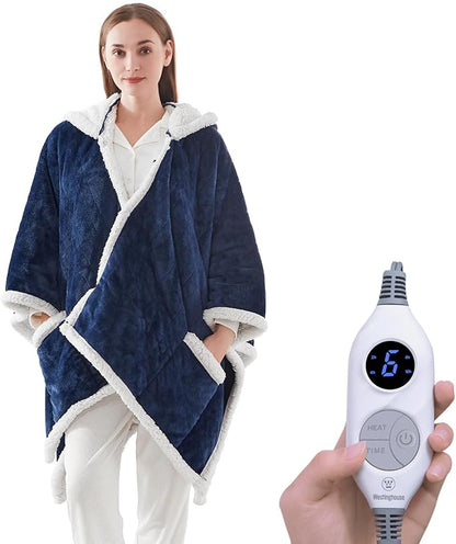 Westinghouse Wearable Heated Throw Blanket, Electric Heated Wrap Poncho Shawl