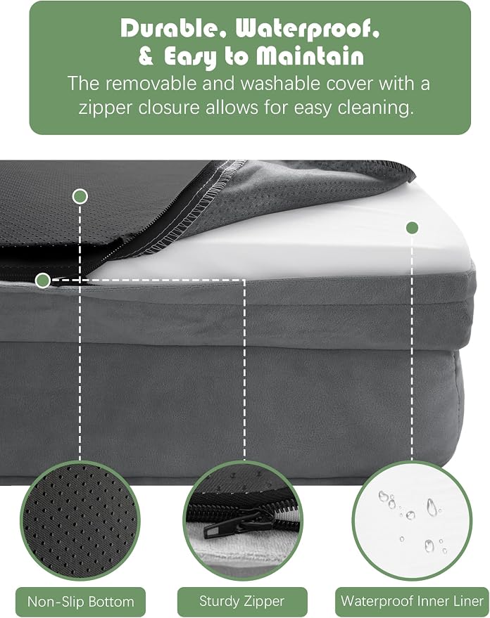 Spotted Play Orthopedic Dog Bed with Sides - Dog Sofa Beds for Large Dogs, Supportive Foam Pet Couch Bed with Washable Removable Cover, Waterproof Lining and Non-Slip Bottom, Grey - L