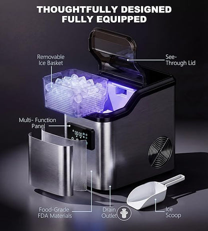 Nugget Ice Makers Countertop, Portable Pebble Ice Machine