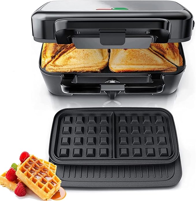 FOHERE Sandwich Maker 3 In 1 Waffle Maker