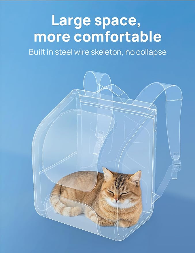 Pecute Cat Backpack Carrier,Large Space Cat Bubble Backpack,Ergonomic,Black | Sunshade Curtain,Transparent Window,Safety Rope,Sturdy,Large Mesh on Both Sides for Breathability,Suitable for Outdoor,Vet